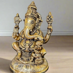 Traditional Brass Ganesha Statue, Ganapathi idol, Vinayaka, Home Decor , Hindu God of Good Luck and Lord of Wisdom, Ganapati Murthi