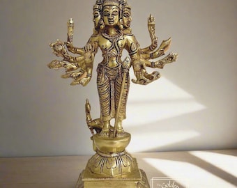 Brass Arumukhan Six Faces of Murugan (Kartikeya) Lord Murugan, Subrahmanya- 10&quot;
