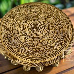 Elephant Pillars Design Pooja Chowki, Round Pedestal