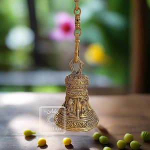 Solid Brass Temple peacock Bell with Chain, Traditional Indian Hanging Bell