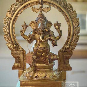 Brass Ganesha with Prabhavali, Large Ganapathi Statue H- 18&quot;