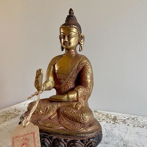 Brass Buddha, Peaceful Buddha Statue -Life Story Carved Buddha idol, Buddha Sculpture, Sitting Buddha for Indoor or Outdoor Altars – H-10”