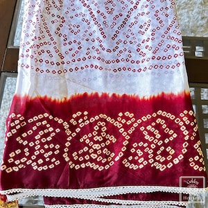 Pure Chiffon Bandhani Saree with Pearl border, partywear saree