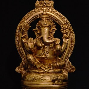 Sukhasana Ganesha-Laxmi set  with Prabhavali ,  Brass Ganesa -Laxmi Sculpture, Hindu Goddess of Good Luck, Ganapathi-Lakshmi set