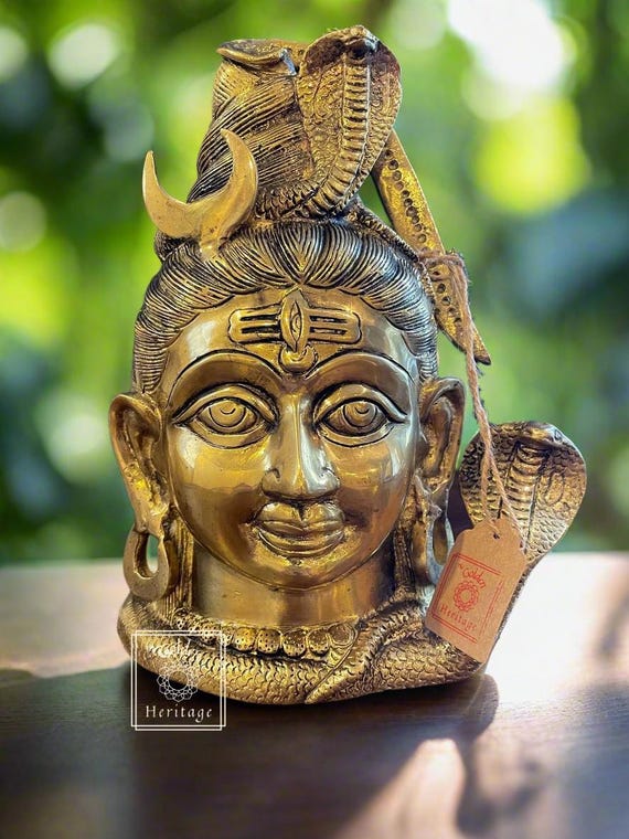 Brass Shiva Statue With Serpent - Shivlinga Mukut - 12