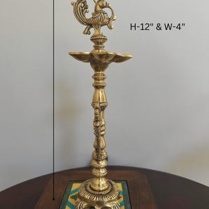 孔雀オイルランプ、手作り真鍮ディヤ - 12&quot;