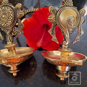 Set of 2 Brass (Shankha and Chakra) hanging Diya set