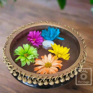 Brass Ghungroo Urli, Diya decoration, Indian Brass Bowl Art, Religious Ceremony Bowl