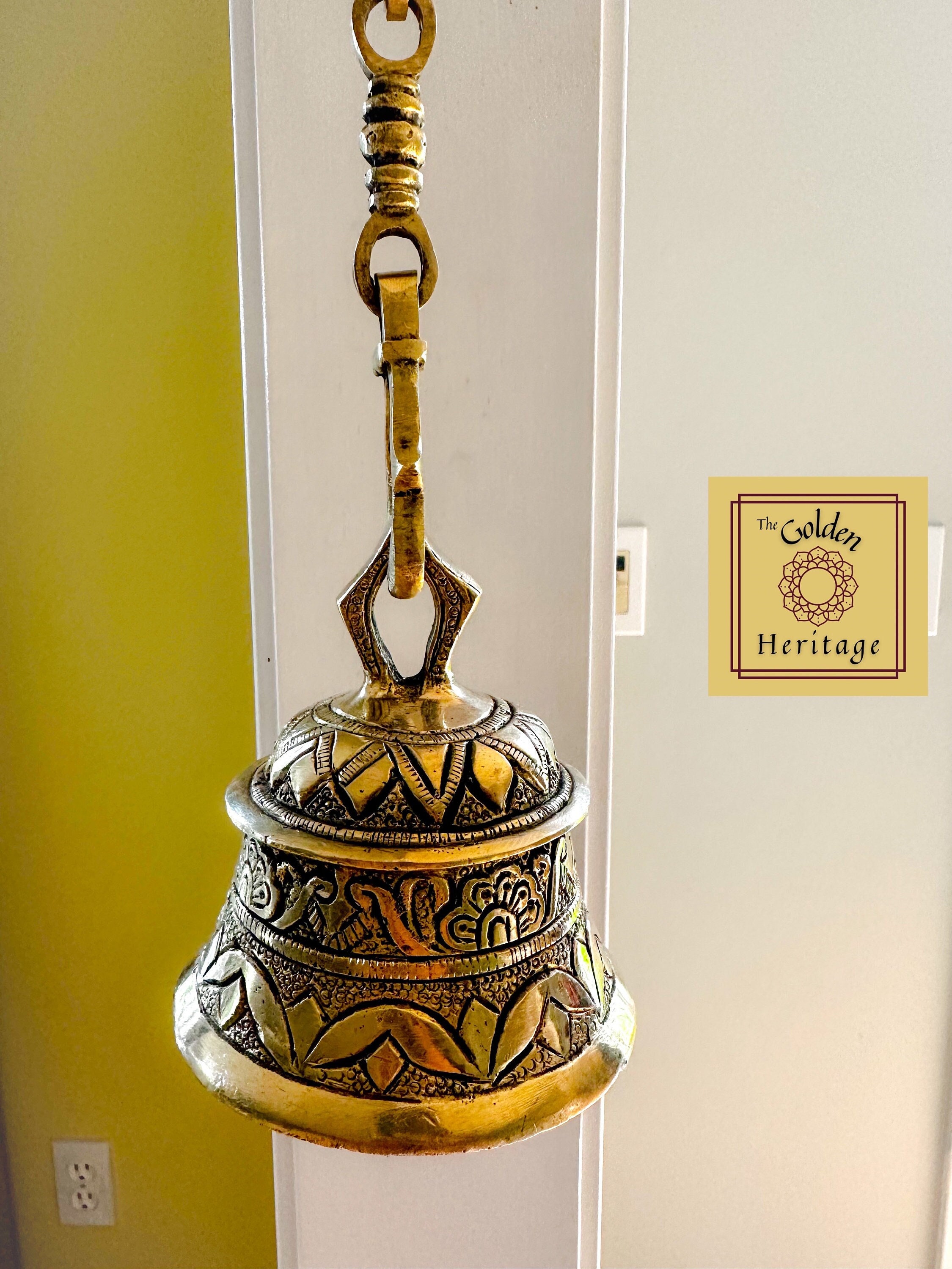 GoldGiftIdeas Brass Om Hanging Bell, Indian Hanging Bells for Door and  Wall, Housewarming Gift