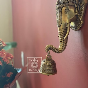 Auspicious Ganesha with bell, Door knocker, Wall decor,  Brass Ganesha wall hanging ,Hindu God of Good Luck,Lord of Wisdom Elephant God