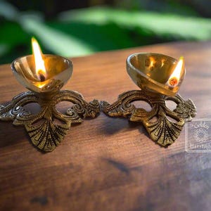 Lot de 2 petits diyas en laiton, lampe à mèche