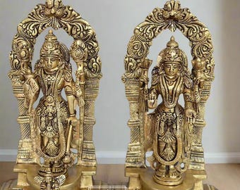 Set of 2 Lakshmi-Narayana idols set, Brass Vishnu & Laxmi statues