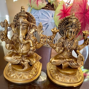 Brass Laxmi & Ganesha Statue Set: Hindu Deities, Home Decor