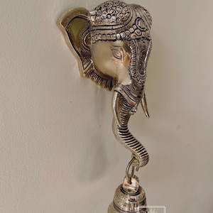 Brass Elegant Superfine Elephant Head with a Bell Wall Hanging, Door knocker