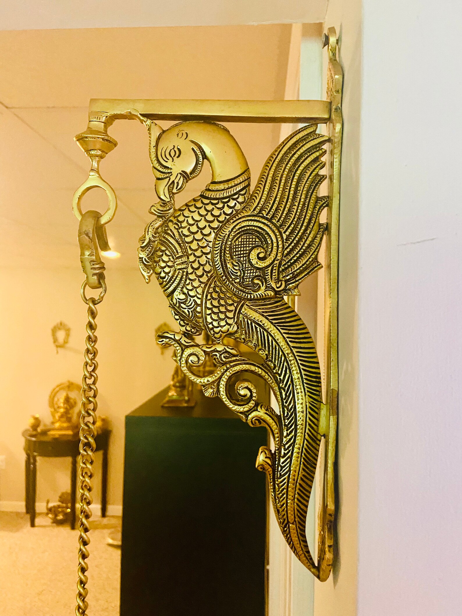 Peacock Brass Wall Bracket for Hanging Lamp or Bell Hanger Etsy