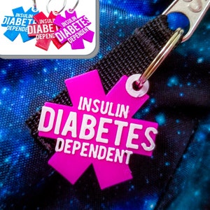 Diabetes keychain for type 1 insulin dependent diabetics; T1D; MDI and insulin pump users, for back packs, pencil cases, back to school
