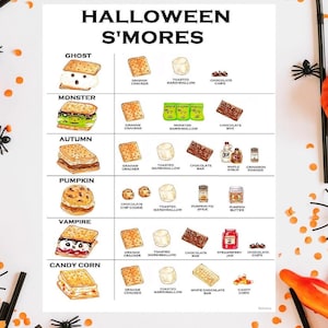 Menú de Halloween S' Mores, descarga digital, imprimible, estación de bar de arte de cocina para fiestas