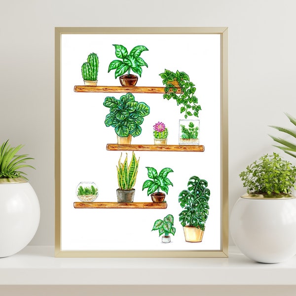 Print, Kamerplanten, Kamerplanten, Wanddecoratie, Wandkunst