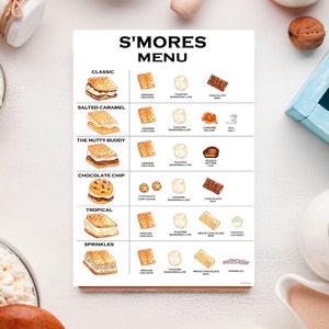 S'MORES Menu, Digital Download, Printable, Holidays Kitchen Art Bar ...
