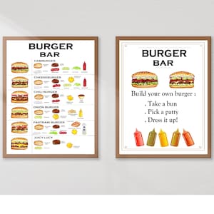 BURGER Bar Station Menu, Digital Download, printable, Classic, Juicy Lucy, Cheeseburger, Onion Burger, Pastrami, kitchen art