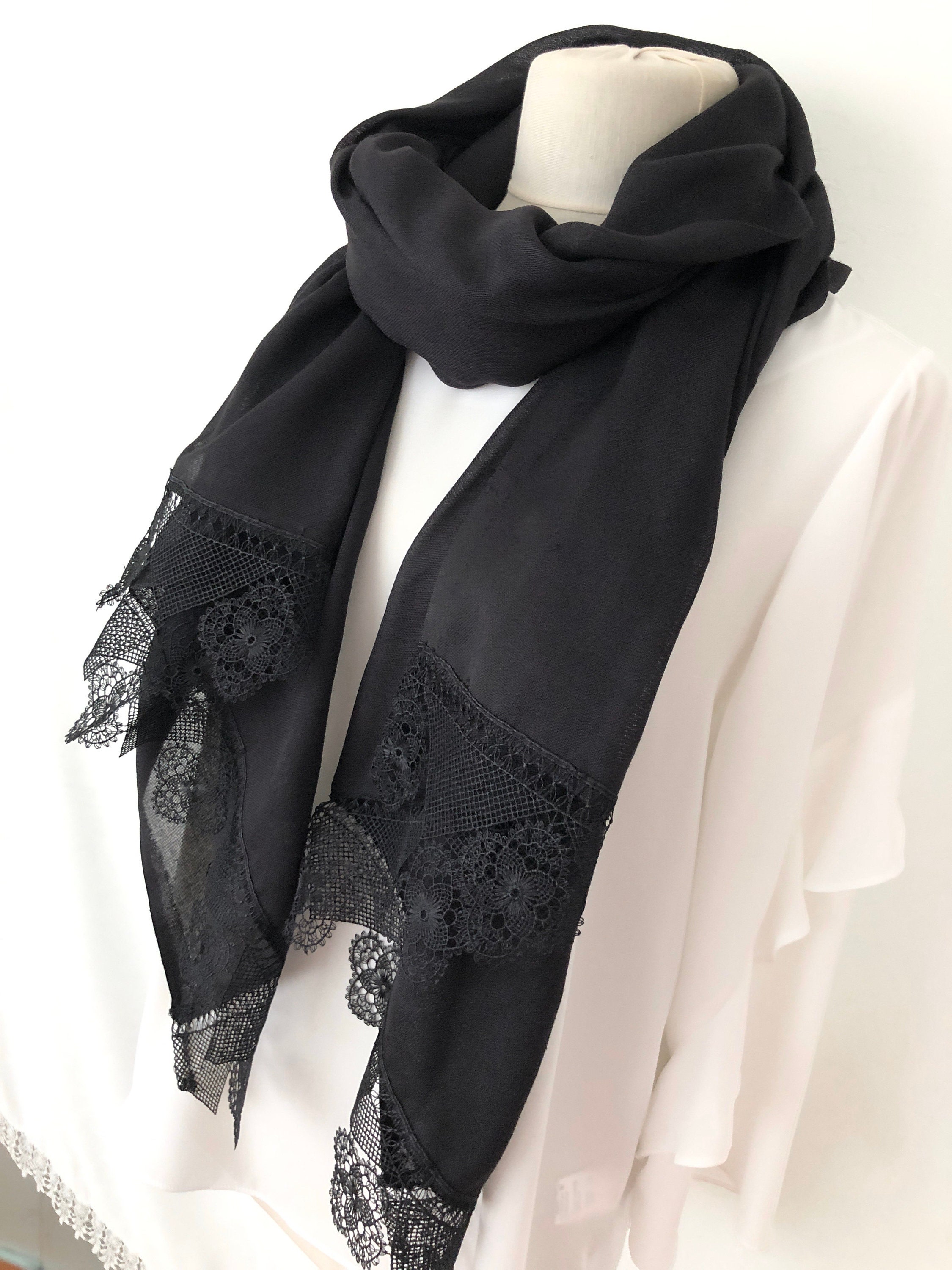 Wedding Shawl Black Shawl With Lace Pashmina Shawl SET W Etsy Norway