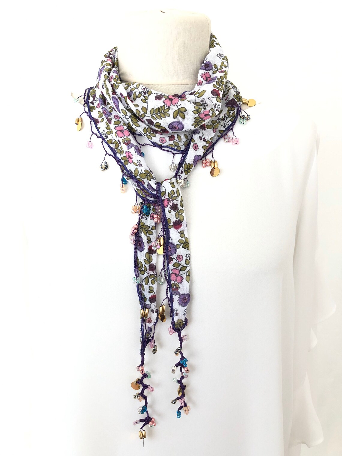 SCARLET PAVE DAISY SCARF NECKLACE IN LIGHT PINK, LIGHT BLUE, & YELLOW main image 0
