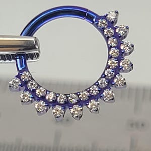 16g 8mm (5/16&quot;) Titanium 24 Bubble Gem Clicker Clear CZ Gem Septum/Daith Anodized Deep Blue in Photo *Choose Anodized Finish Color*