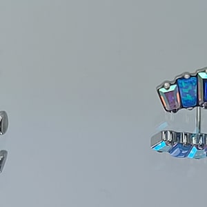 18g Titanium Threadless Baguette Blue Opal and AB Gem Stud with Clear Cubic Zirconia CZ Gems *Choose Anodized Finish and Post Length*
