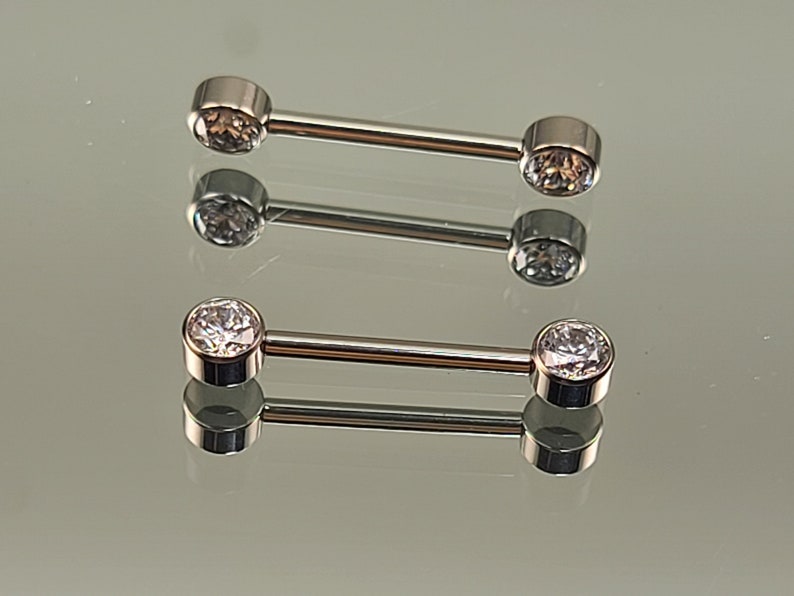 14g 1.6mm Titanium Internally Threaded Barbell Pair w/Forward Facing Gems High Polish Finish in Photo Choose Finish & Length image 2