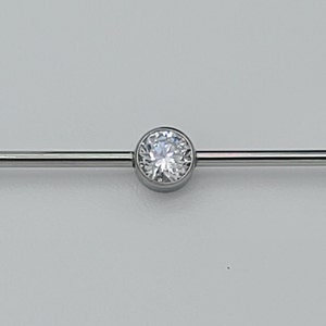 14g Titanium Industrial Bar with Center Gem 6mm Clear Cubic Zirconia CZ External Thread with 6mm Balls *Choose Anodized Finish* 38mm Length