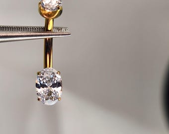 14g 10mm Titanium Navel Belly Ring w/Clear CZ Gem Oval Gem Shaped Gem Length Petite Smaller Size Navel *Anodized Rose Gold Finish in Photos