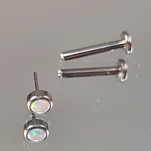 18g (1.0) *SINGLE* Titanium Threadless 3mm White Synthetic Opal Bezel Setting with choice of 1/4" (6mm) or 5/16" (8mm) Flatback post