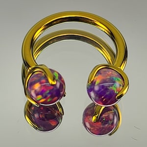 14g (1.6mm) Titanium Horseshoe Internal Thread w/6mm Sunset Fire Claw Purple Opal Ends Septum Anodized Yellow Gold Finish *Choose Diameter*