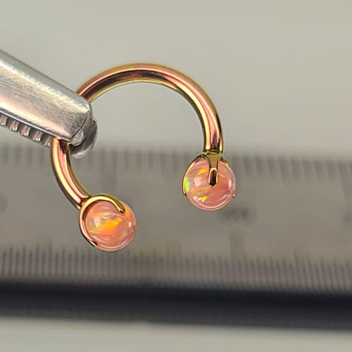 16g Titanium Horseshoe Internal Thread w/3mm Faux Peach Opal Ends Septum in Anodized Rose Gold Finish in Photo *Choose Diameter & Finish*