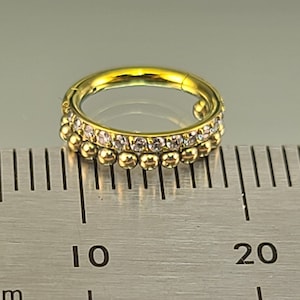 16g Clicker Titanium Clicker Hinge Hoop with Gems + Beads Septum/Daith/Cartilage Anodized Yellow Gold Finish *Choose Diameter & Finish*