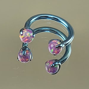 14g Titanium Horseshoe Purple Opal Septum Anodized Ice Blue Finish in Photo *Choose Finish & Diameter*