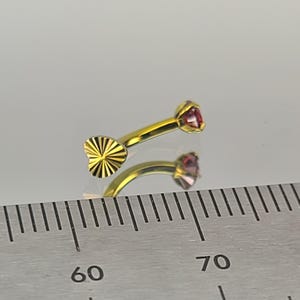 16g Titanium Internal Thread Bevel Heart & Red CZ Gem Curved Barbell for Rook Eyebrow Vertical Labret *Choose Length and Finish Color*