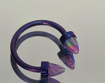 16g (1.2mm) Titanium Horseshoe Faux Purple Opal Dome Ends Septum Anodized Dark Blurple Finish *Choose Diameter* Internally Threaded