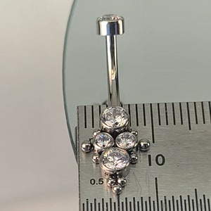14g Titanium Internally Thread Quad Gem + Bead Navel Ring Belly ...