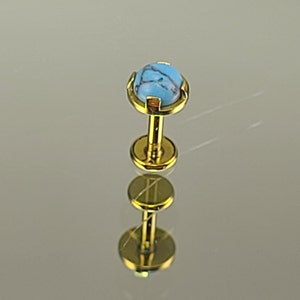 16g (1.2mm) 5mm Blue Howlite Turquoise Stud Titanium Internal Thread Stud *Choose Length* 1/4" or 5/16" Yellow Gold Anodized Finish