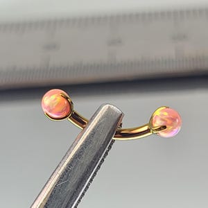 16g Titanium Curved Barbell w/3mm Faux Peach Opal Claw Setting Rose Gold in Photo Eyebrow Rook Vertical Labret *Choose Finish & Length*
