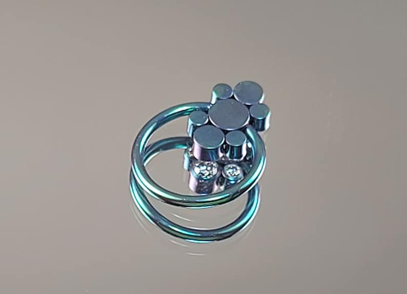 Iridescent Teal Titanium Captive Bead Ring CBR 38 Diameter with 7-Cubic Zirconia Gems Daith Septum 1.2mm 16g