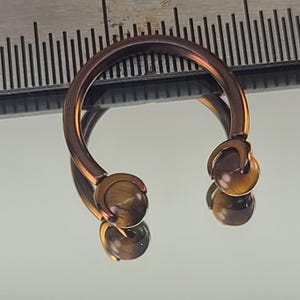 14g Titanium Horseshoe Internal Thread w/4mm Tiger Eye Ends Septum in Anodized Bronze Finish in Photo *Choose Diameter & Finish*