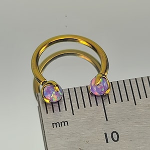 16g Yellow Gold Titanium Internally Threaded Horseshoe Circular Barbell w/3mm Purple Opal Claw Prong-Set Gems *Choose Diameter & Finish*