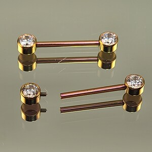 14g 1.6mm Titanium Internally Threaded Barbell Pair w/Forward Facing Gems 5/8 length Anodized Rose Gold Finish Bild 8