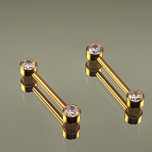 14g 1.6mm Titanium Internally Threaded Barbell Pair w/Forward Facing Gems 5/8 length Anodized Rose Gold Finish Bild 3