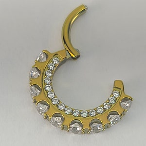 16g (1.2mm) Titanium Marquise Clicker Clear CZ Gem Septum/Daith Ring *Choose Diameter* (3/8" 10mm in photo) Anodized Yellow Gold Finish