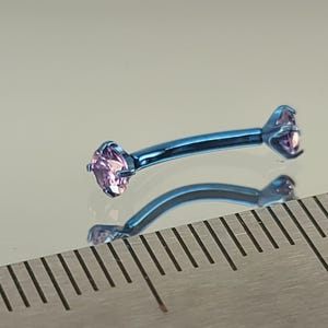 16g Titanium Curved Barbell w/ 3mm Purple Cubic Zirconia CZ Gems Rook Eyebrow Vertical Labret Ice Blue in Photo*Choose Length & Finish*
