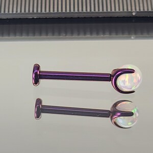 18g Titanium 3mm Faux White Opal Threadless Stud *SINGLE* with Flatback Posts Anodized Blurple in Photo *Choose Anodized Finish and Length*
