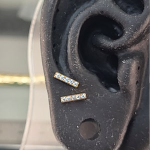 18g (1.2mm) Bar Stud Pair Rectangle Earrings with Clear CZ Gems Titanium Anodized Rose Gold Finish Threadless *Choose Length*